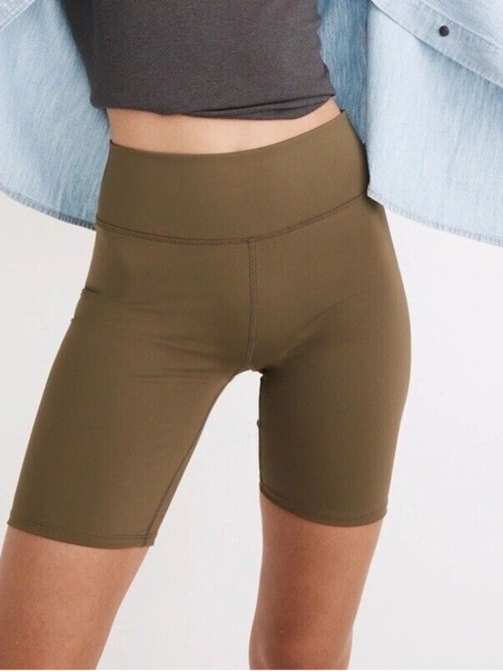 Madewell MWL High Rise 7" Olive Green Biker Shorts - Picture 7 of 7